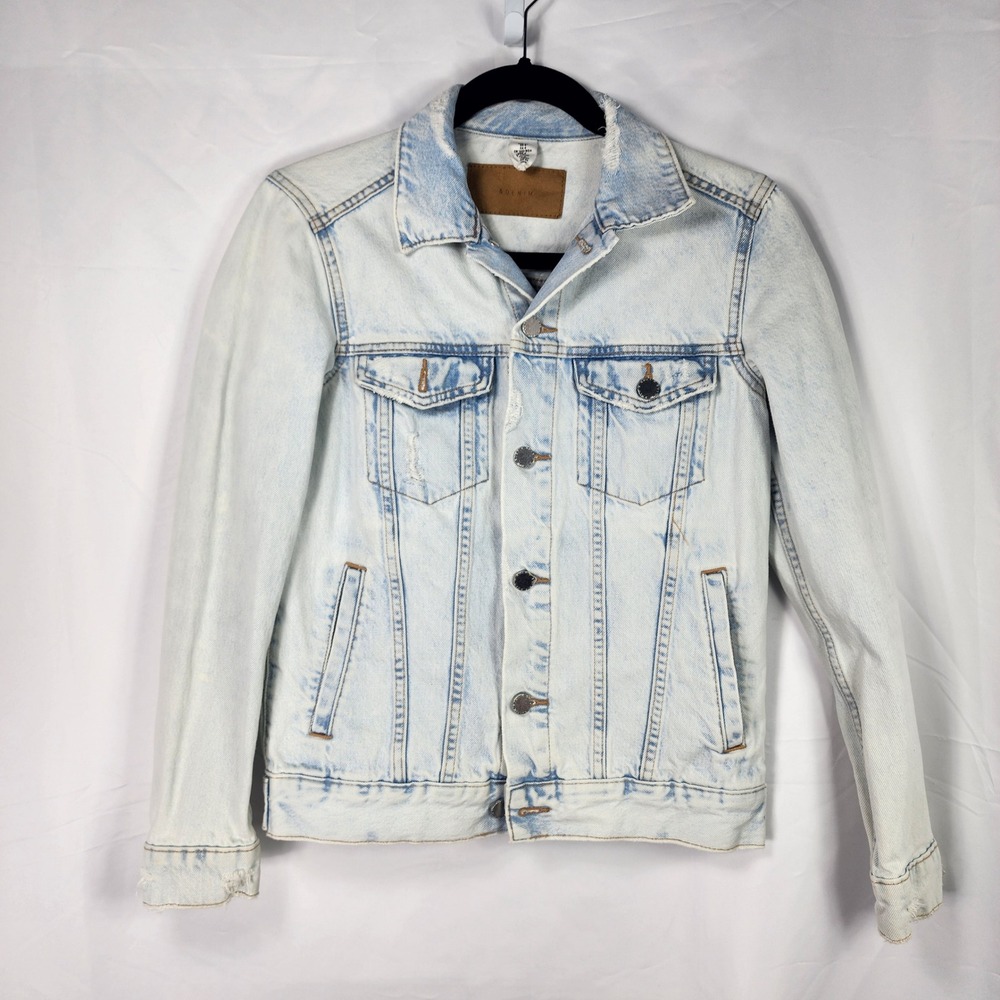 Denim Acid Wash Distressed Womens Jean Jacket Size 4 Retro‎ Streetwear Grunge